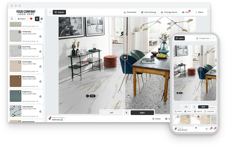 Tilesview Visualizer prikazuje sobu prije i poslije na stolnom računalu i mobilnom uređaju
